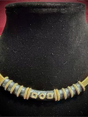 Gold-Accent NavyBlue/Black Statement Necklace - Women Jewelry